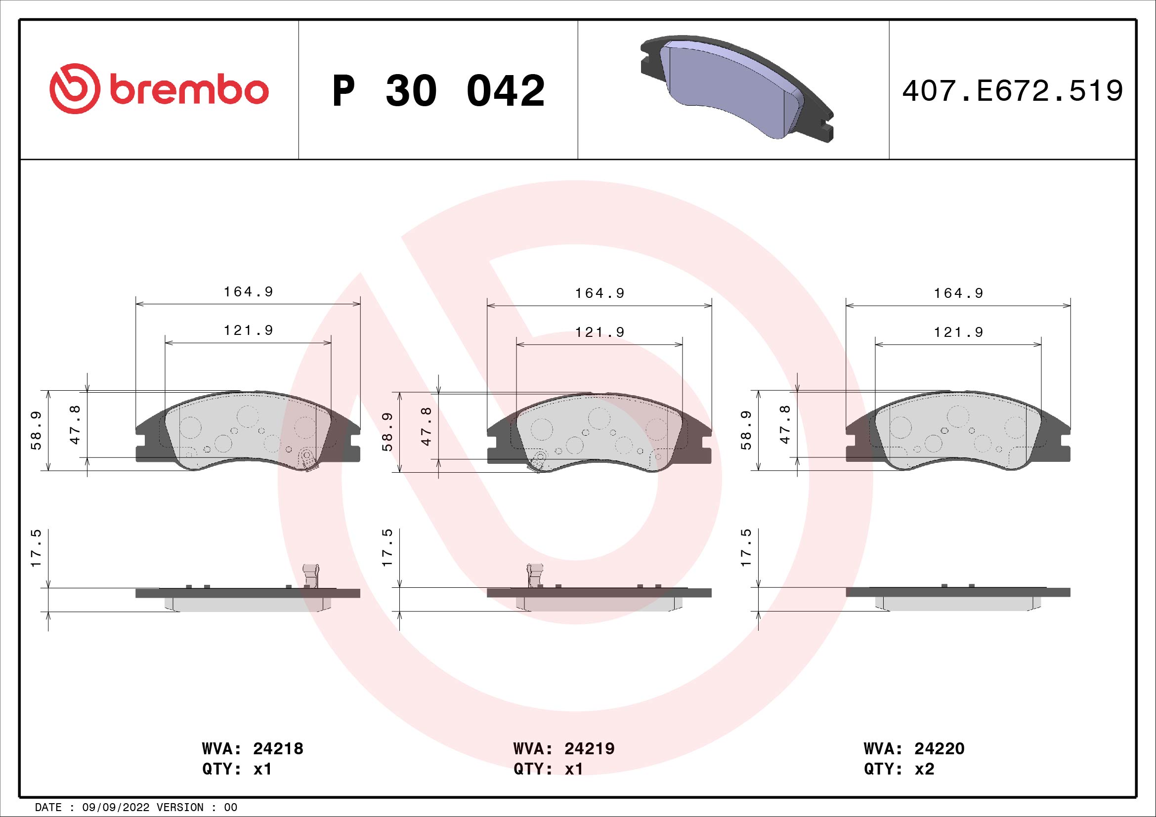 A.B.S. P 30 042 BREMBO Bremsbelagsatz, Scheibenbremse